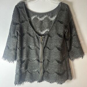 ZARA Collection Lace Crochet Zipper Front Cardigan Cover Up‎ Women XS